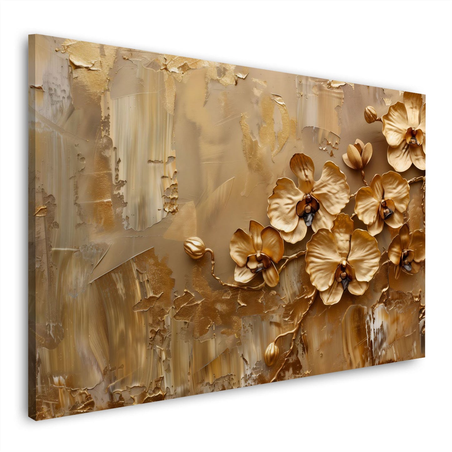 Goldene Blüten elegant in kräftigen Tönen Wandbild
