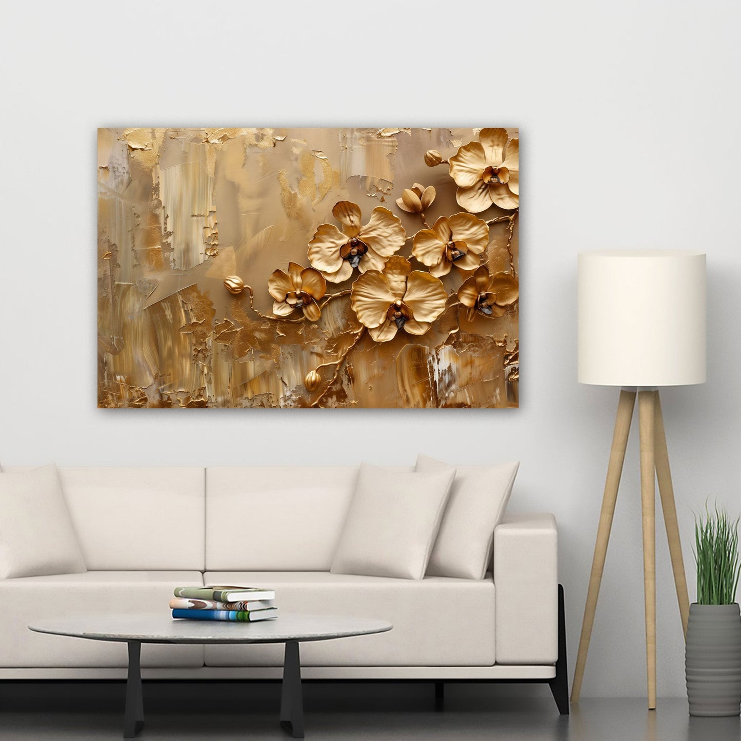 Goldene Blüten elegant in kräftigen Tönen Wandbild