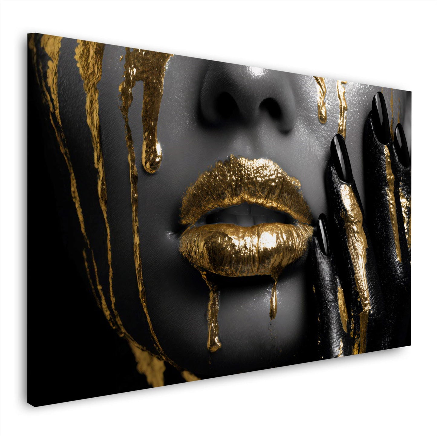 Goldene Lippen Frau Porträt mit fließender Farbe Wandbild