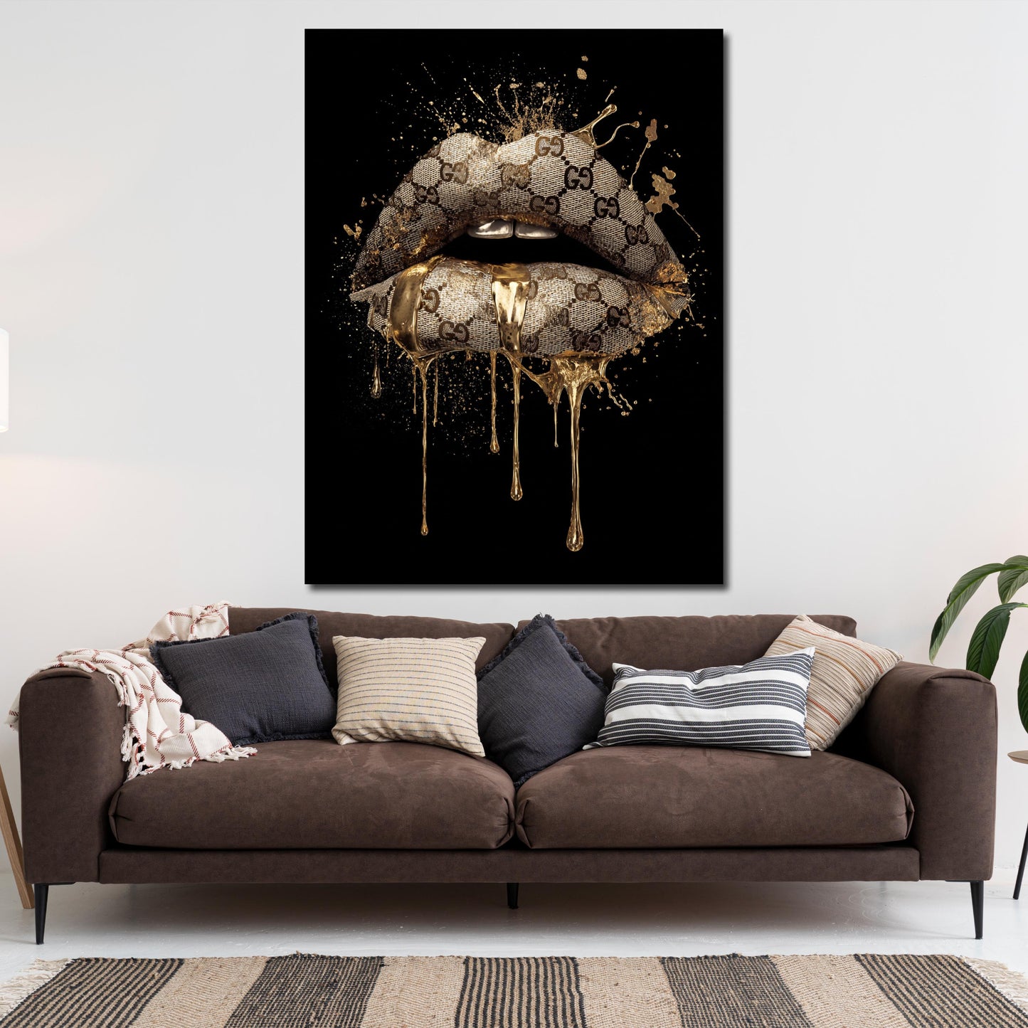 Goldene Lippen Luxus Kunst Mode Akzent Wandbild