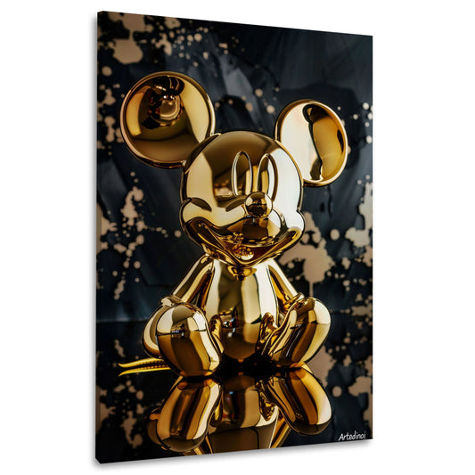 Goldene Comic Maus Figur vor dunklem Hintergrund Wandbild im Hochformat