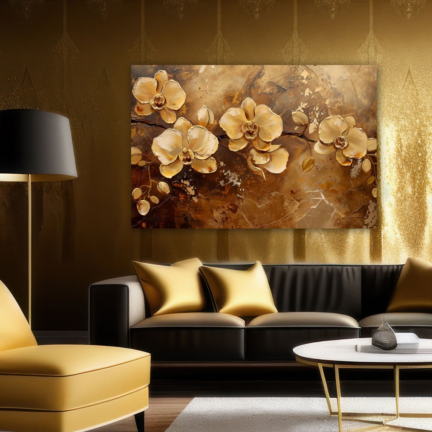 Goldene Orchideen abstrakt in Pastelltönen Wandbild