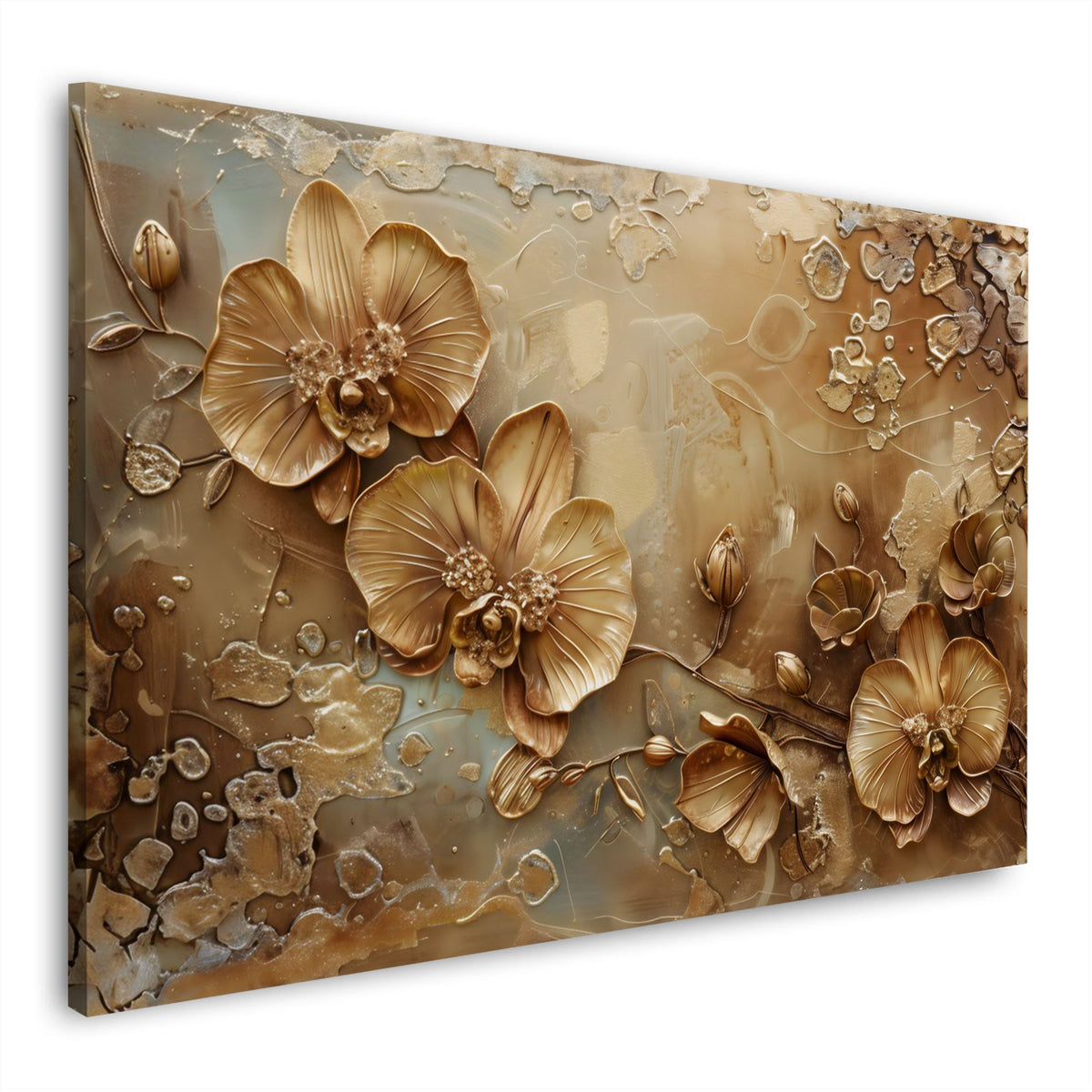 Goldene Orchideen elegant in Pastelltönen Wandbild