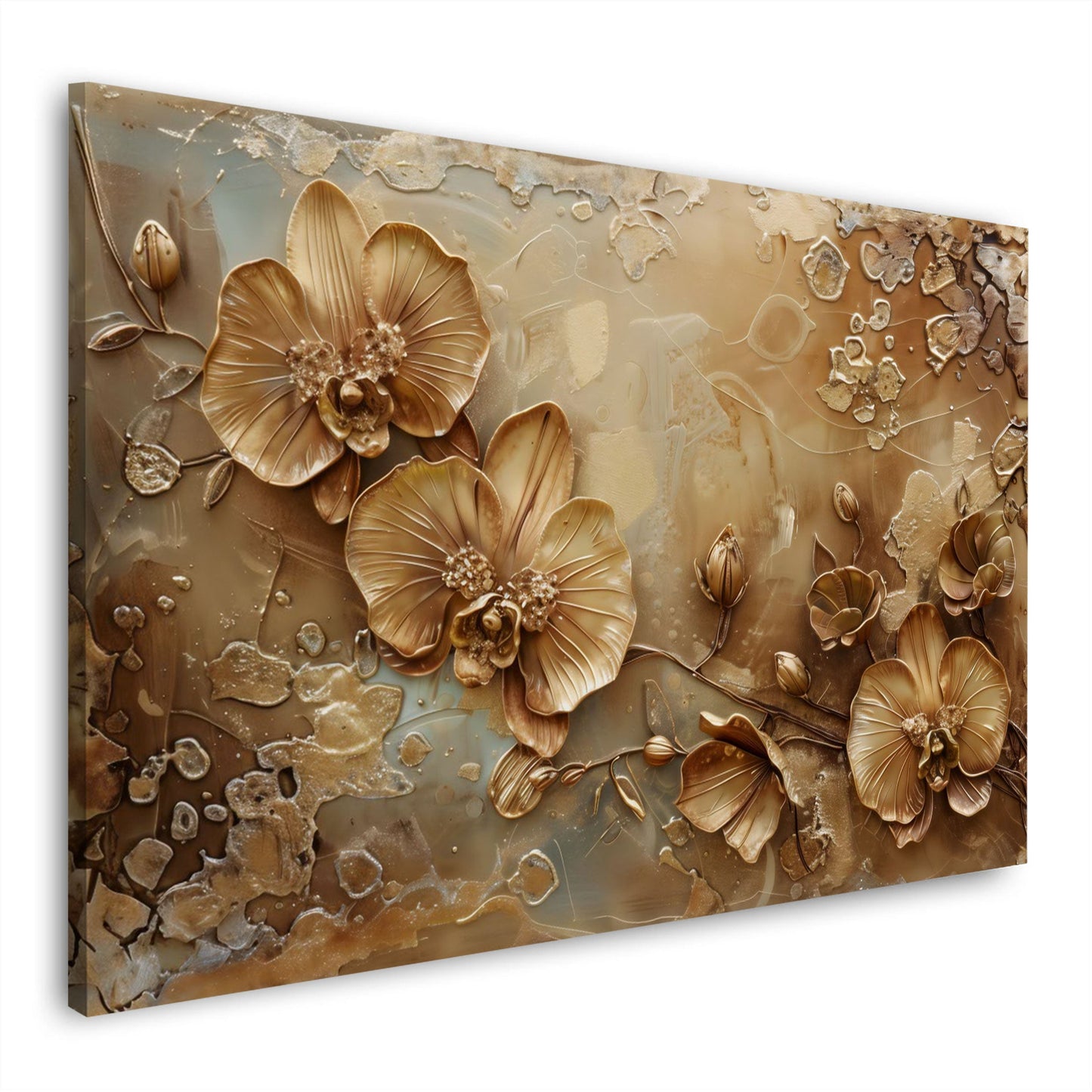 Goldene Orchideen elegant in Pastelltönen Wandbild