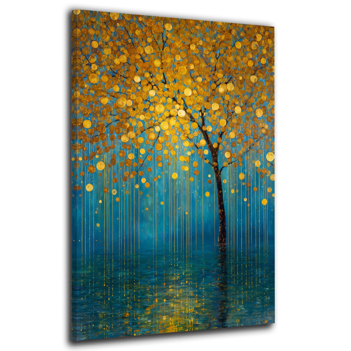 Goldener Baum Regen Spiegelung Wasser Wandbild