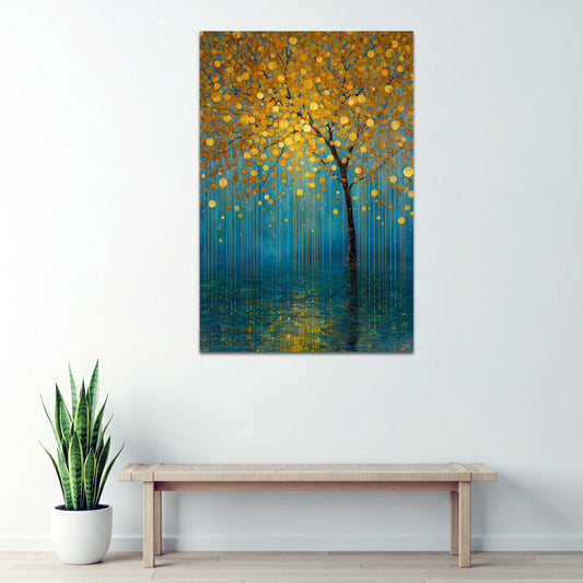Goldener Baum Regen Spiegelung Wasser Wandbild