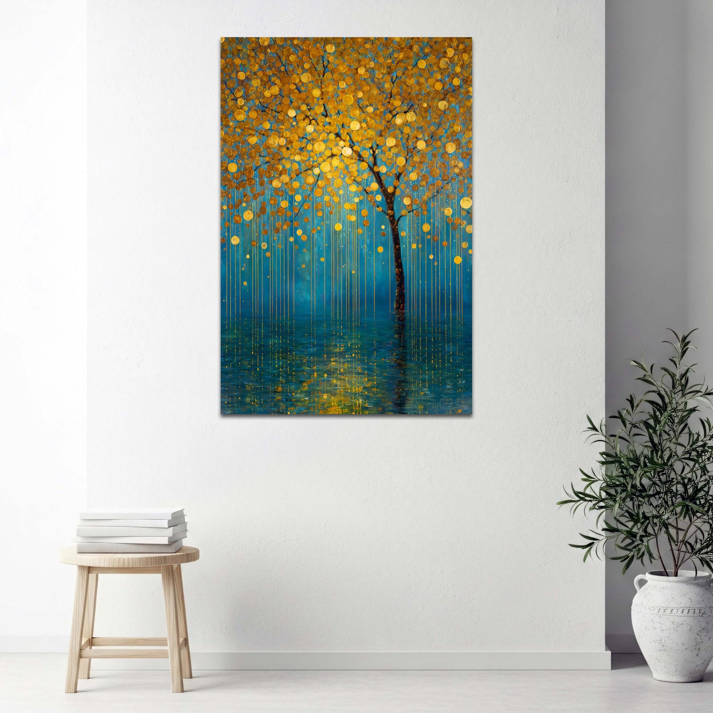 Goldener Baum Regen Spiegelung Wasser Wandbild