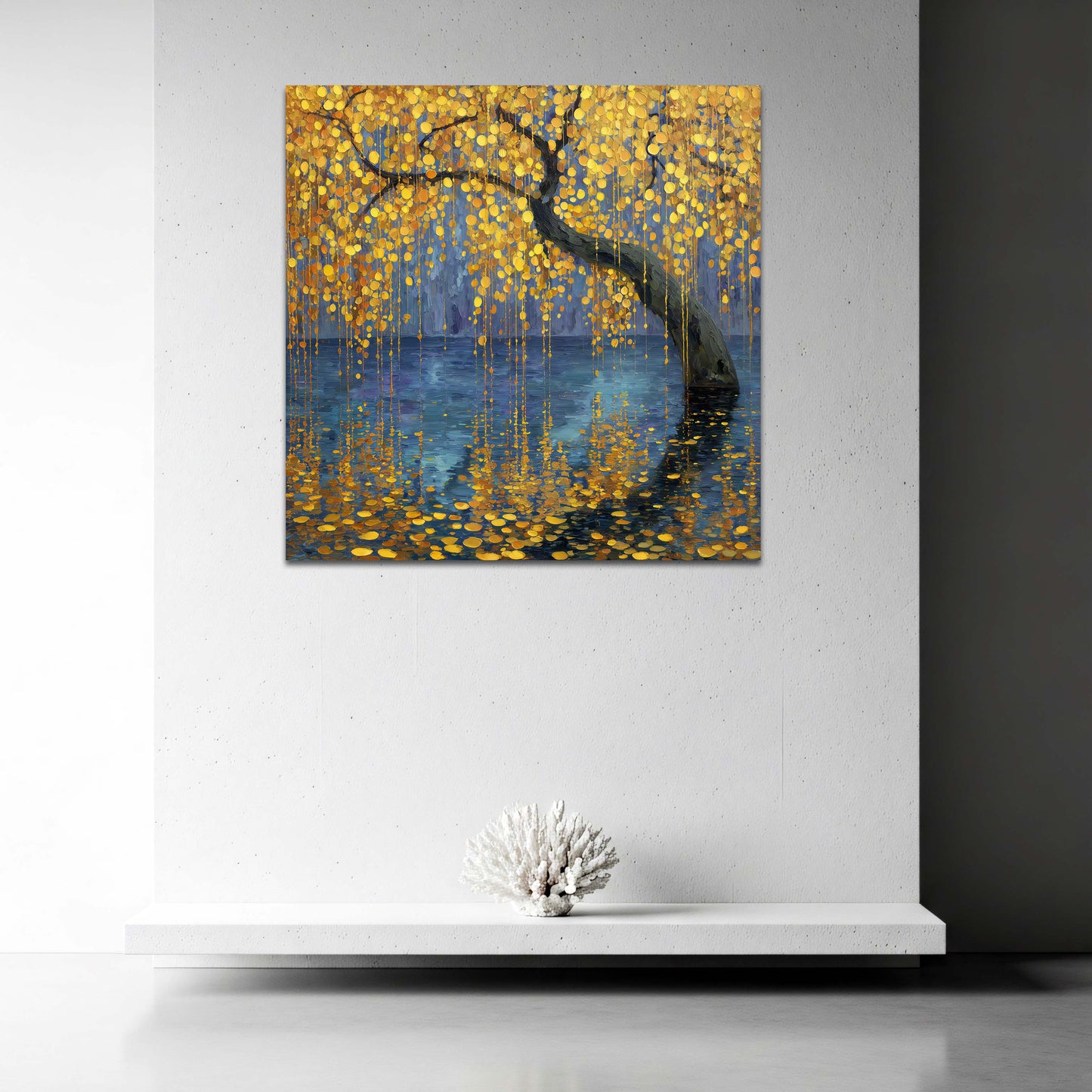 Goldener Baum See Spiegelung abstrakt Landschaft Wandbild