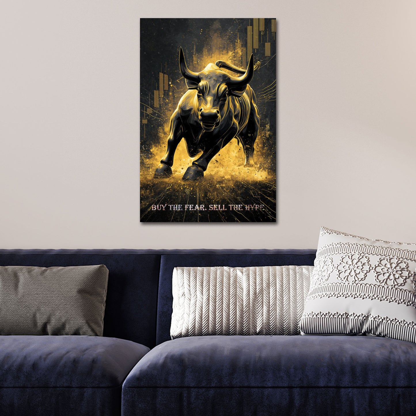 Goldener Bulle mit Börse Trading Erfolg buy the fear Wandbild