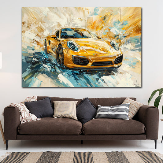 Goldener Sportwagen abstrakt Dynamik Wandbild