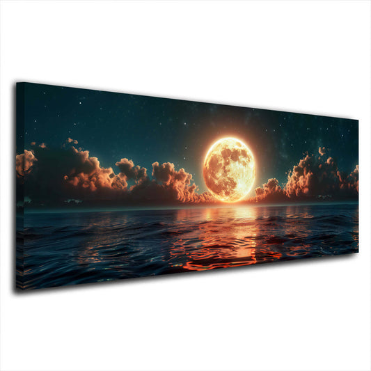 Goldener Vollmond leuchtet über dem Meer Panorama Wandbild