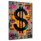 Schwarzes Dollarzeichen auf Geldscheinwand im Street Art Stil Wandbild