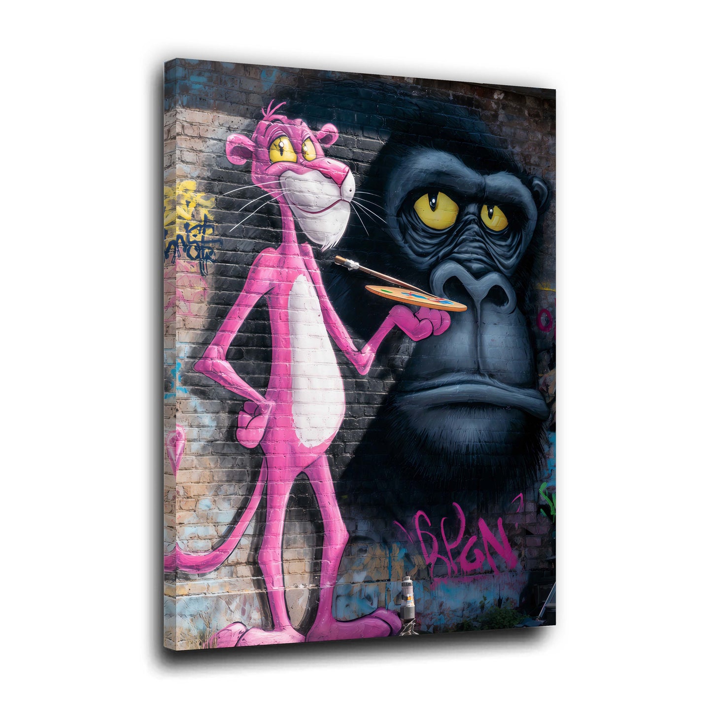 Graffiti Pink Panther als Künstler mit Gorilla Wandbild