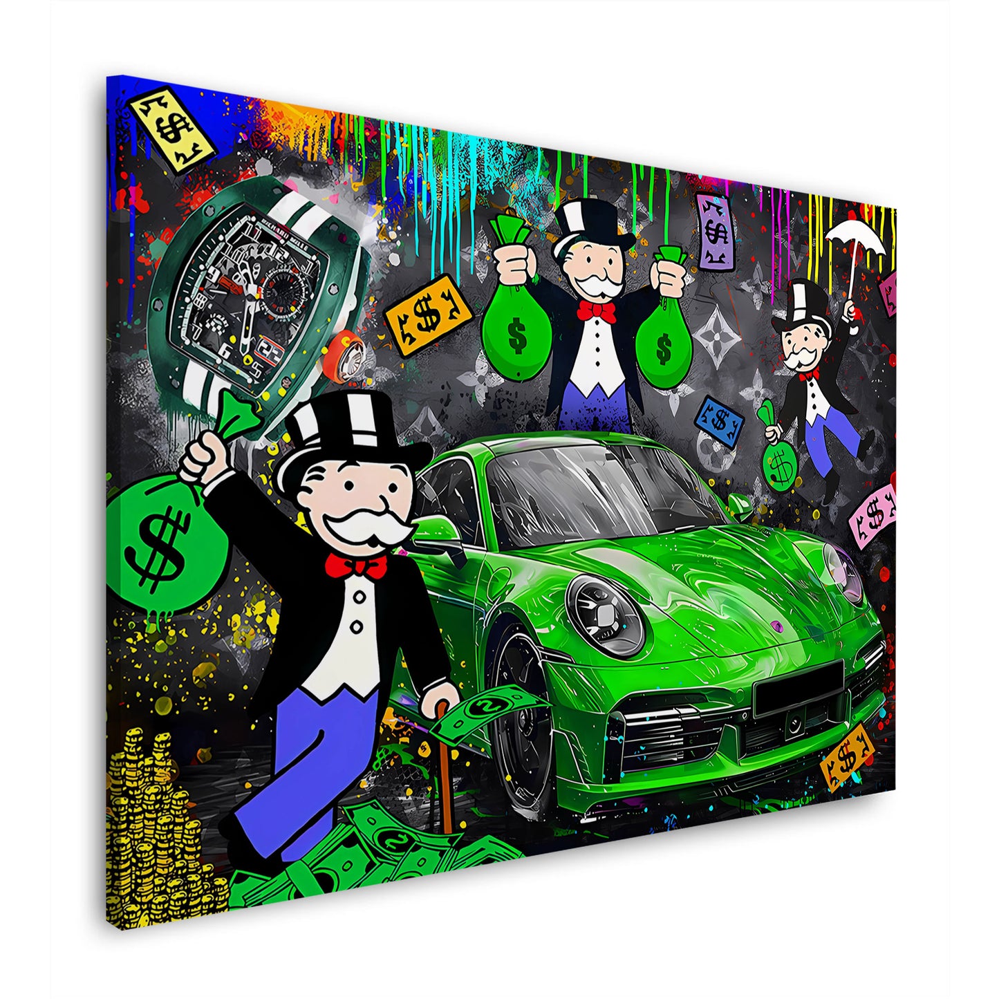 Grünes Luxusauto Geld und Erfolg Pop Art Wandbild