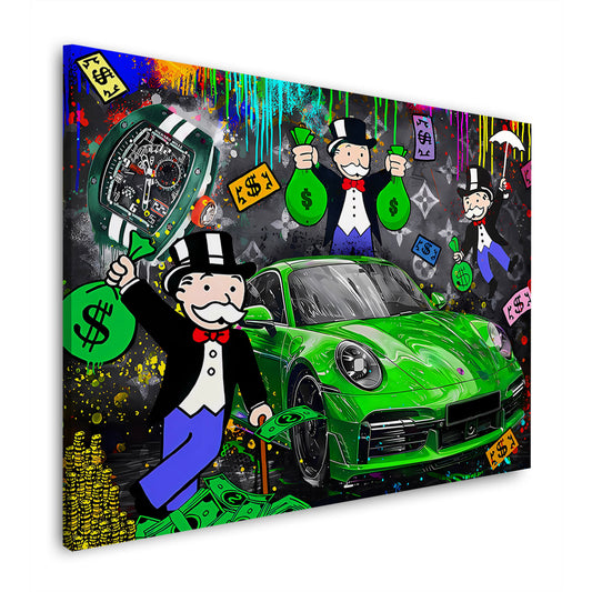 Grünes Luxusauto Geld und Erfolg Pop Art Wandbild