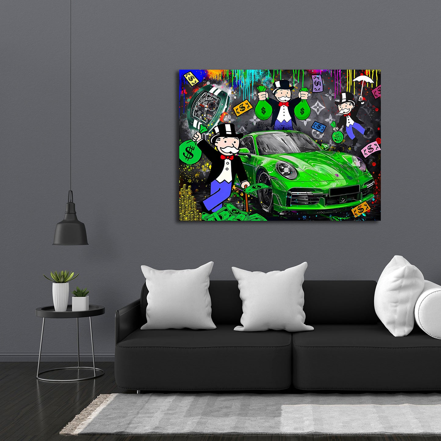 Grünes Luxusauto Geld und Erfolg Pop Art Wandbild