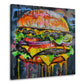 Hamburger im bunten Graffiti-Stil in kräftigen Tönen Wandbild