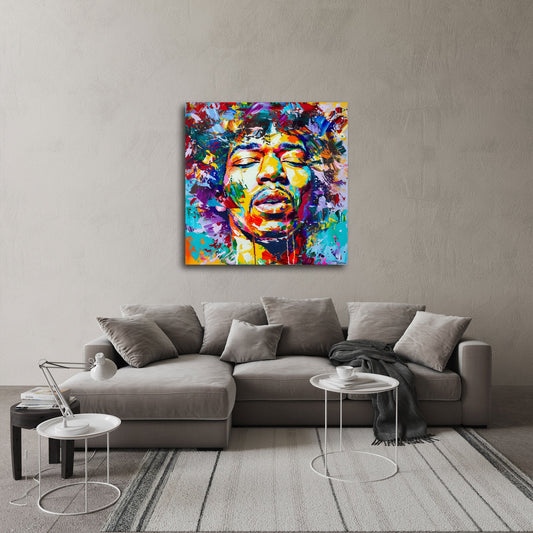 Musik Porträt Wandbild über einem Sofa im Wohnraum