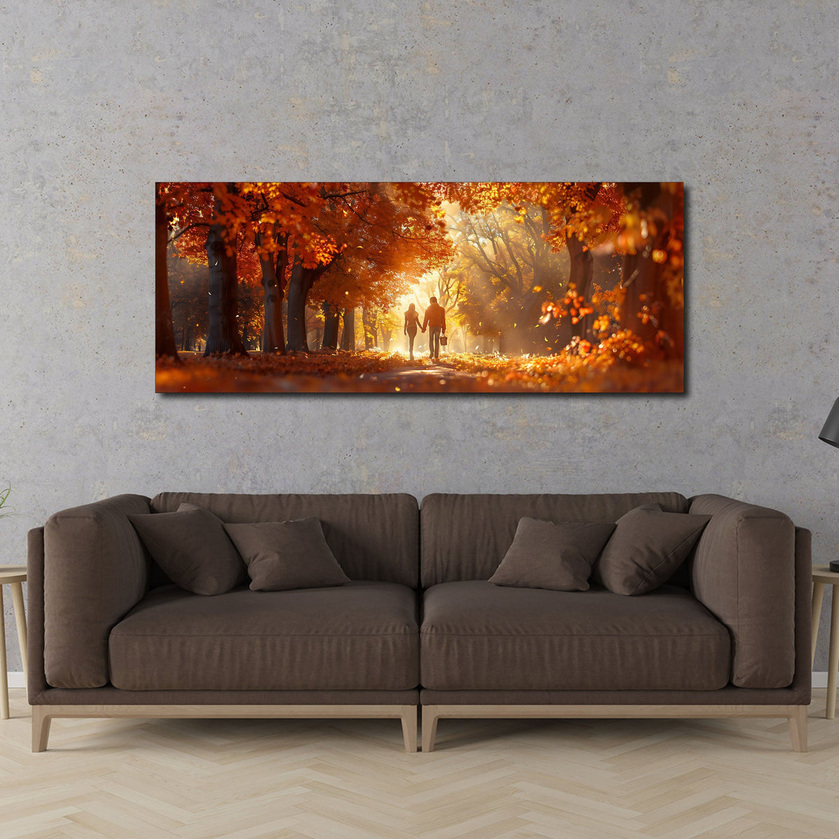 Herbst Panorama Wandbild über einem Sofa im Wohnraum