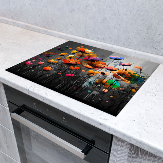 Abstrakt Blumen Colour Vinyl Herdabdeckplatte Induktionsschutz für Ceranfeld & Küche Deko