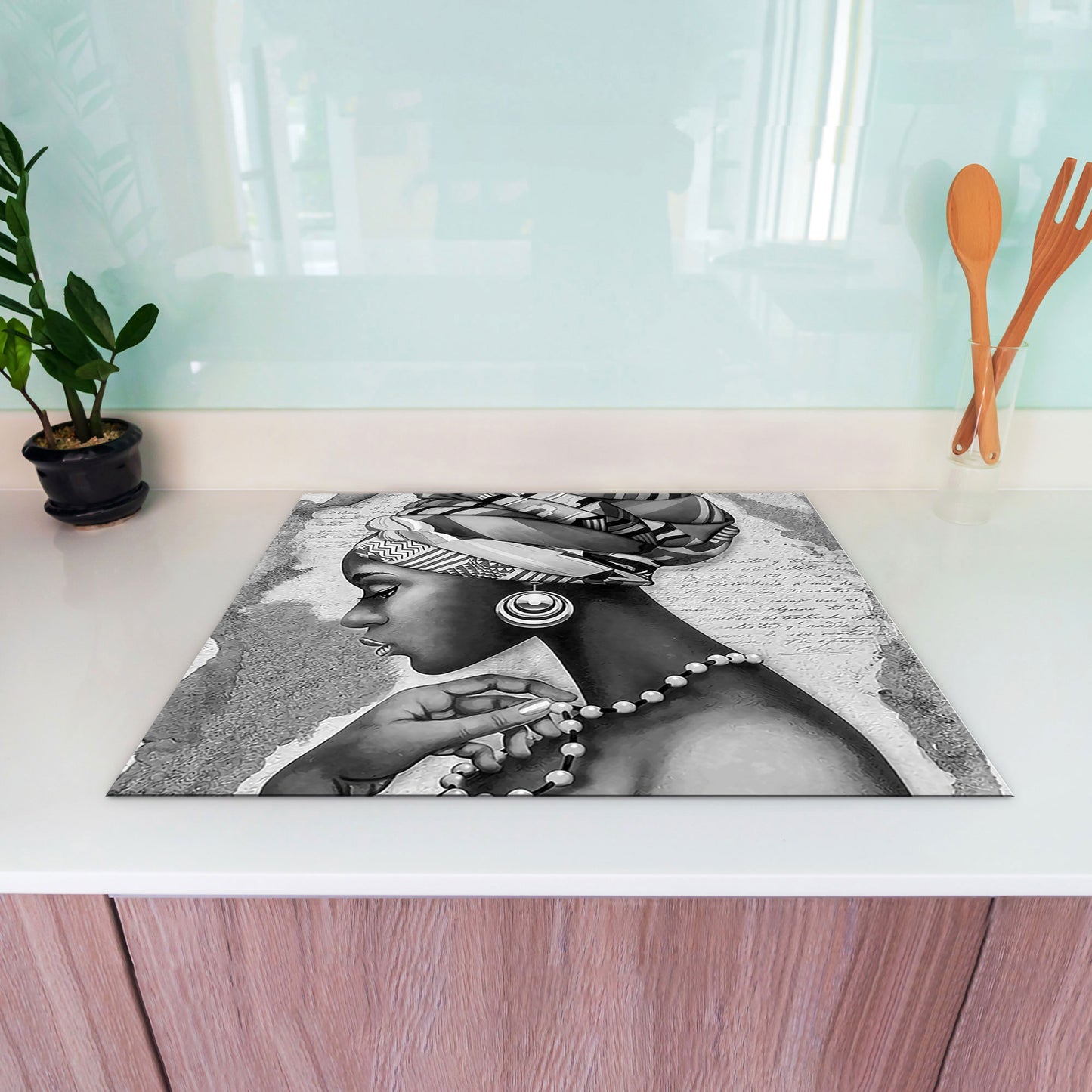 African Woman Vinyl Herdabdeckplatte Induktionsschutz für Ceranfeld & Küche Deko