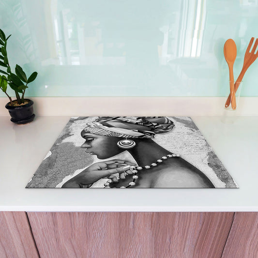 African Woman Vinyl Herdabdeckplatte Induktionsschutz für Ceranfeld & Küche Deko
