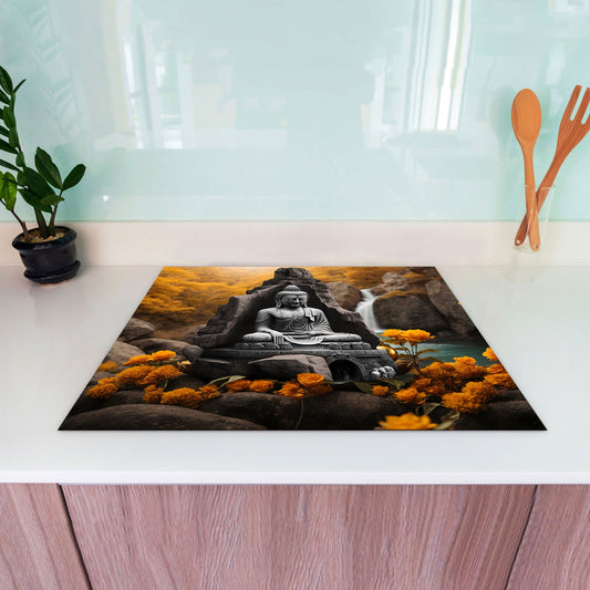 Buddha in der Natur Vinyl Herdabdeckplatte Induktionsschutz für Ceranfeld & Küche Deko