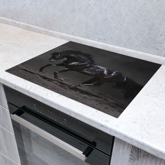 Pferd Black Style Vinyl Herdabdeckplatte Induktionsschutz für Ceranfeld & Küche Deko
