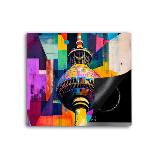Pop Art Berlin Fernsehturm Vinyl Herdabdeckplatte Induktionsschutz für Ceranfeld & Küche Deko