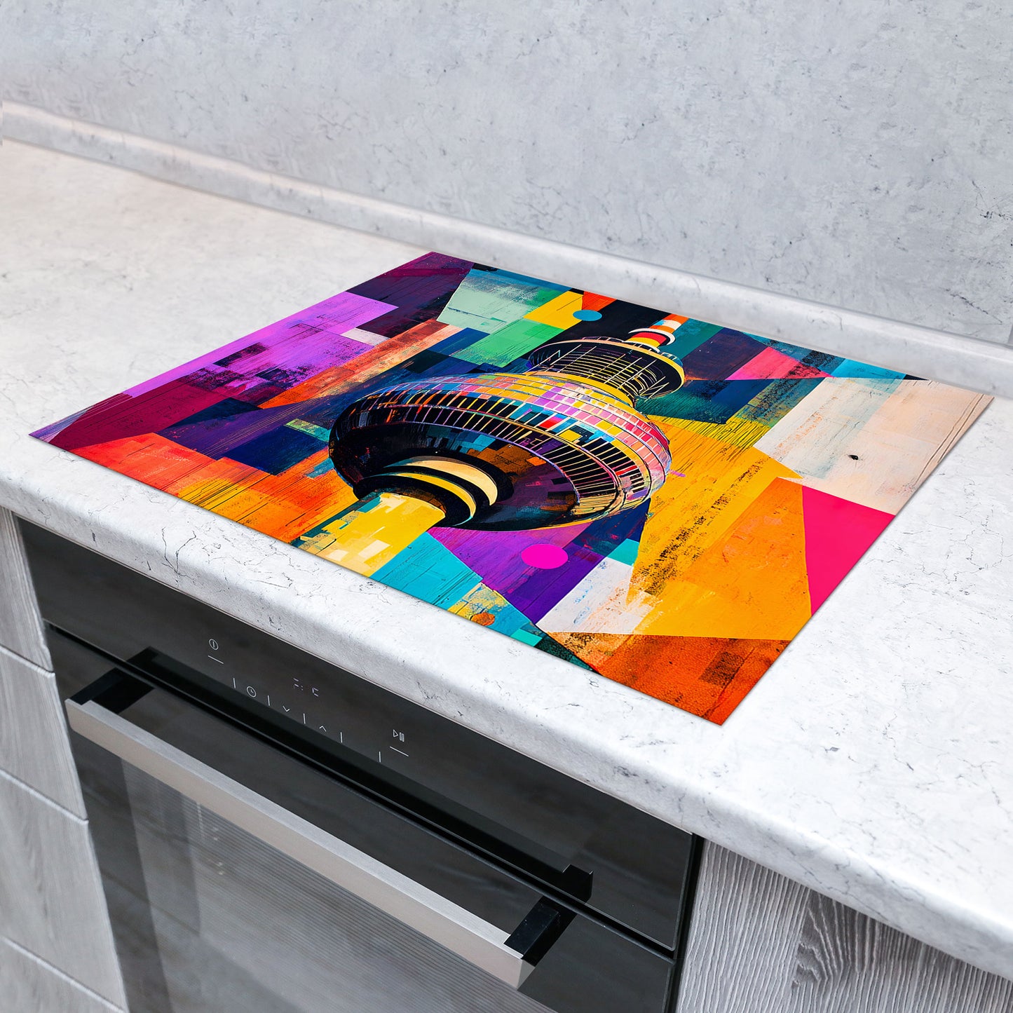 Pop Art Berlin Fernsehturm Vinyl Herdabdeckplatte Induktionsschutz für Ceranfeld & Küche Deko