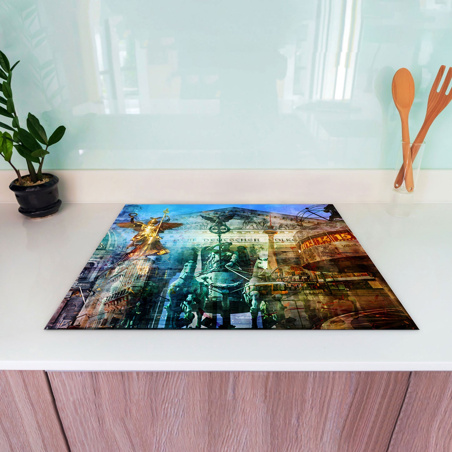 Städte Berlin Pop Art Vinyl Herdabdeckplatte Induktionsschutz für Ceranfeld & Küche Deko