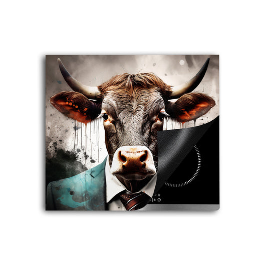 Stier im Anzug Vinyl Herdabdeckplatte Induktionsschutz für Ceranfeld & Küche Deko