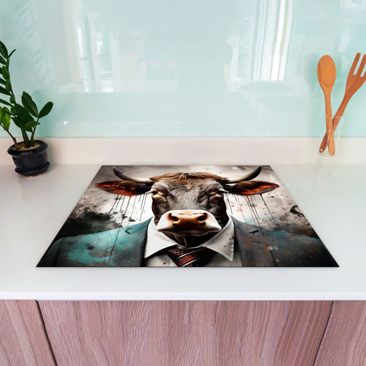 Stier im Anzug Vinyl Herdabdeckplatte Induktionsschutz für Ceranfeld & Küche Deko
