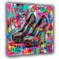 Schwarze High Heels mit Monogramm-Muster Spoil Me Pop Art Wandbild