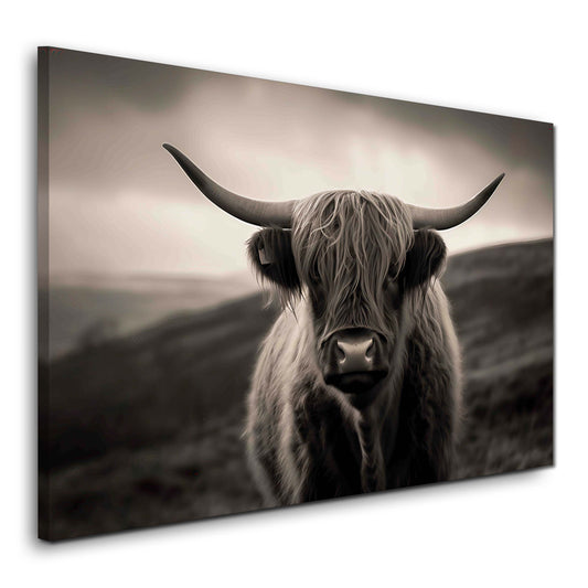 Highland Rind Porträt schwarz weiß Landschaft Natur Wandbild