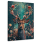 Hirsch im Blumenwald mit Rosen Wandbild im Hochformat