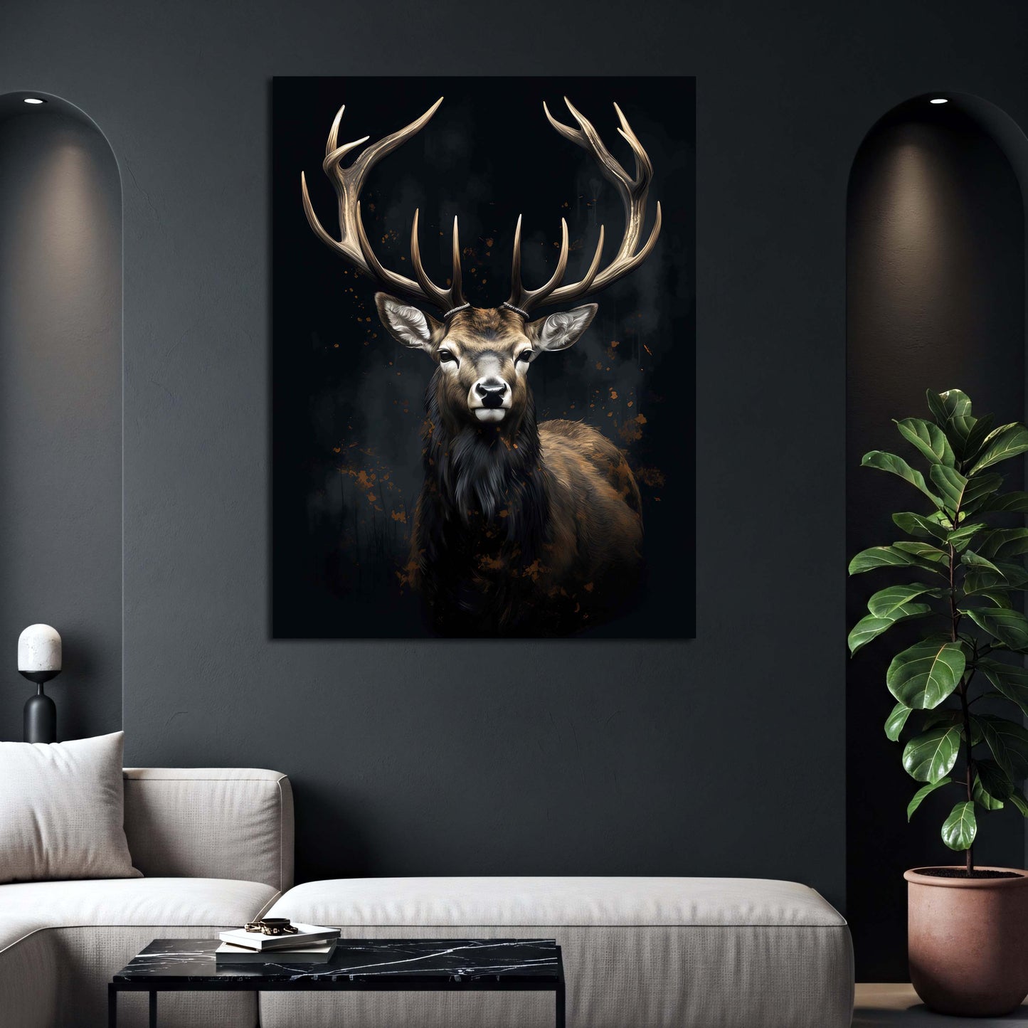 Hirsch Porträt Naturrealismus Dunkle Eleganz Wandbild
