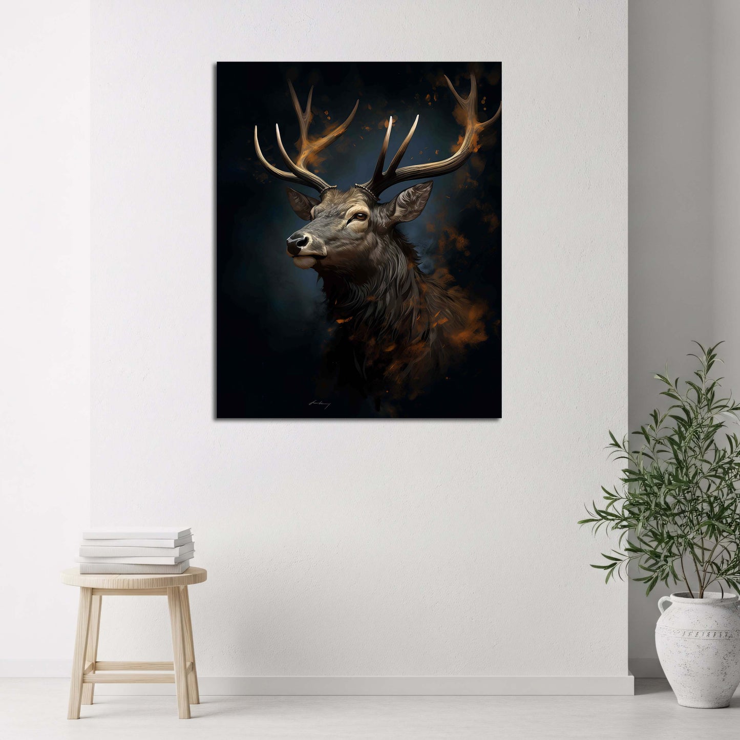 Hirsch Porträt Naturstil Wandbild