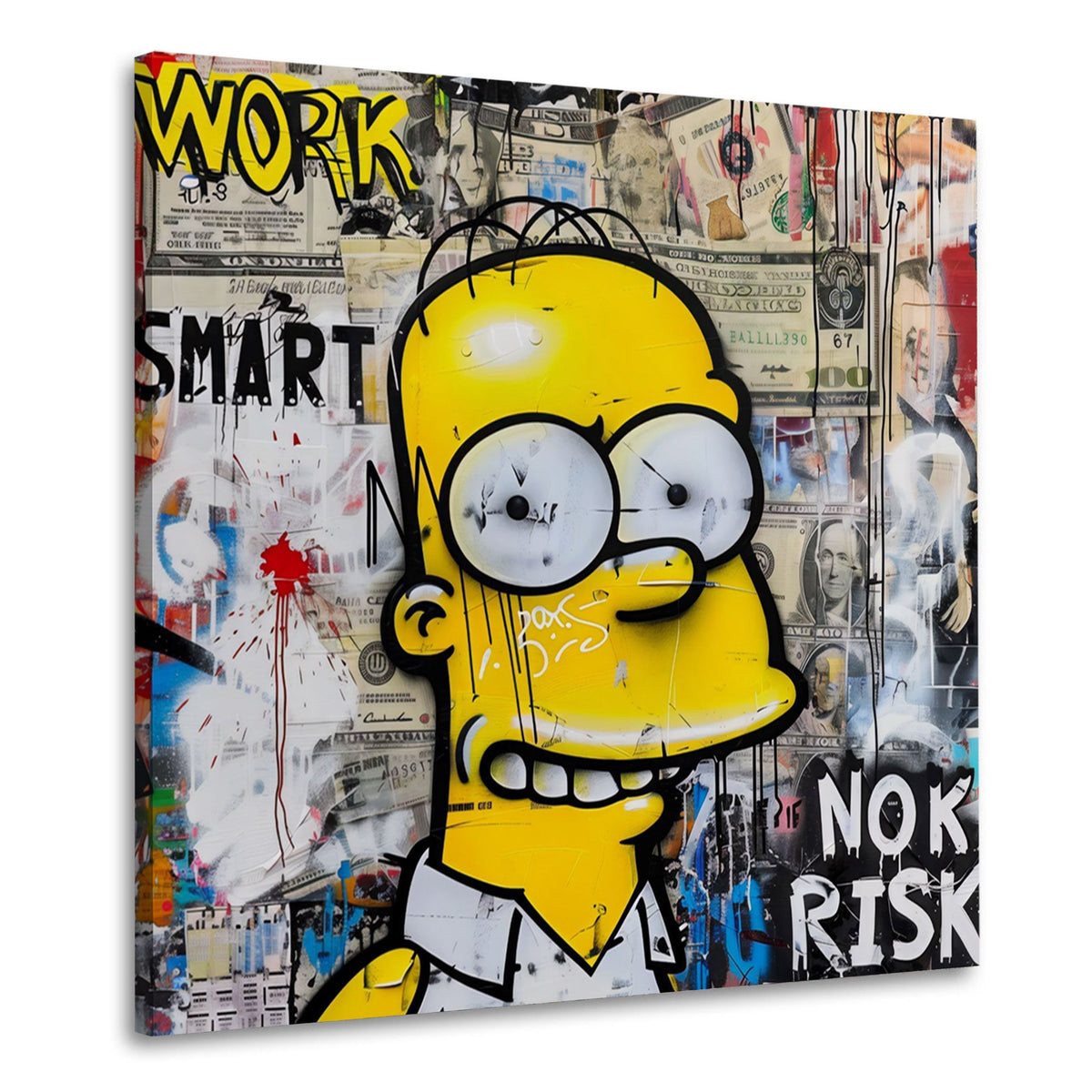 Homer mit Work Smart No Risk Schriftzug Graffiti Wandbild