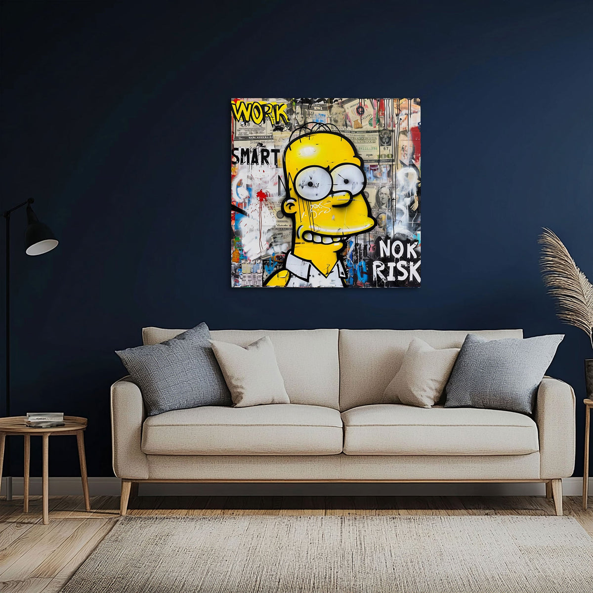 Homer mit Work Smart No Risk Schriftzug Graffiti Wandbild