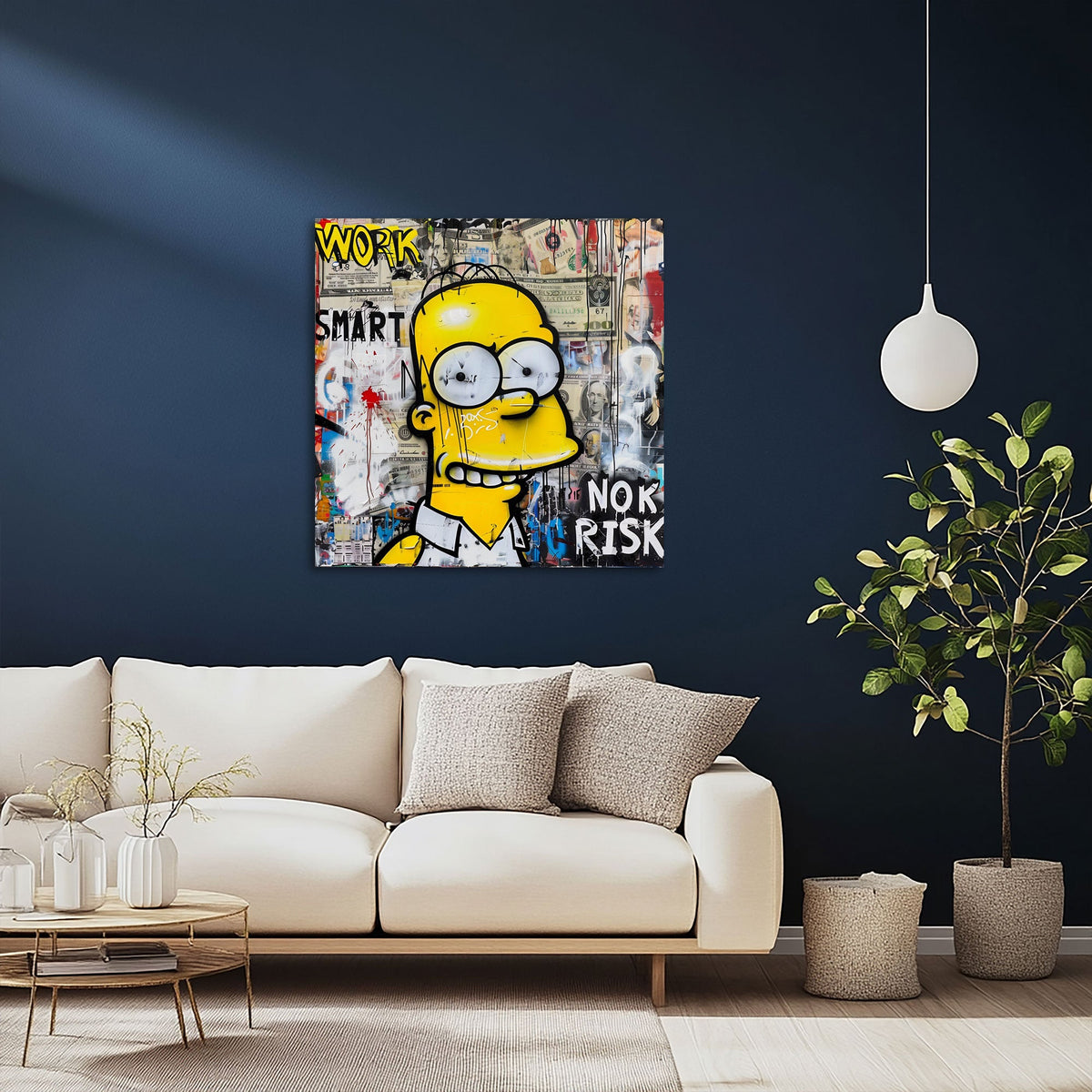 Homer mit Work Smart No Risk Schriftzug Graffiti Wandbild