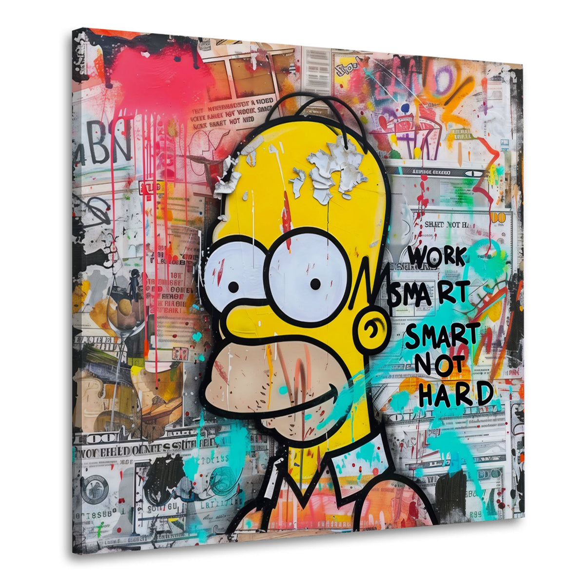 Homer mit Work Smart Schriftzug als Graffiti Comic Wandbild