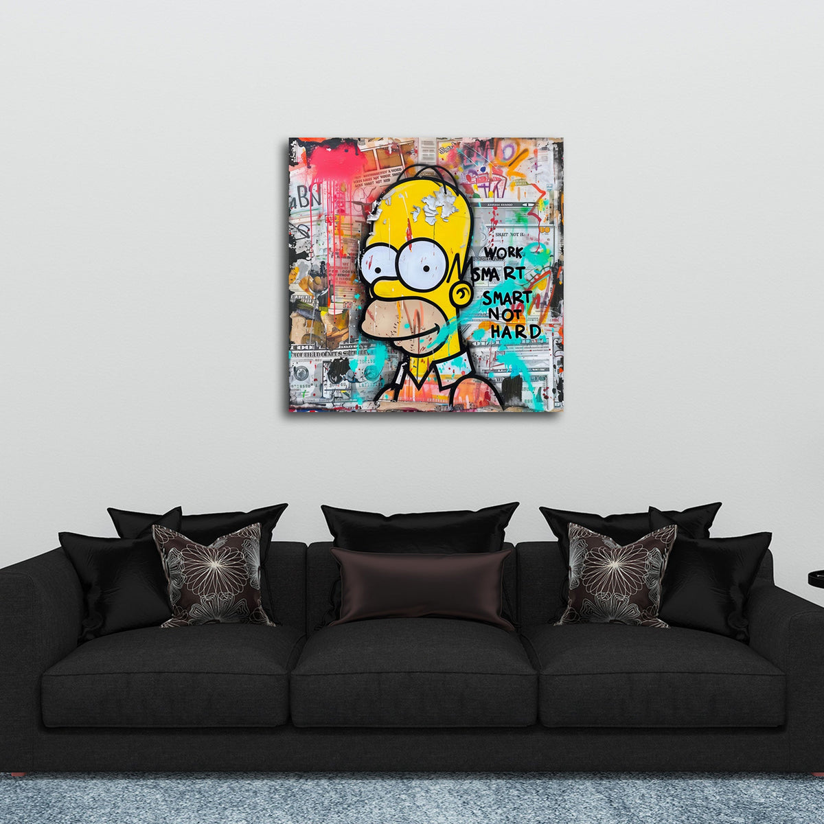 Homer mit Work Smart Schriftzug als Graffiti Comic Wandbild
