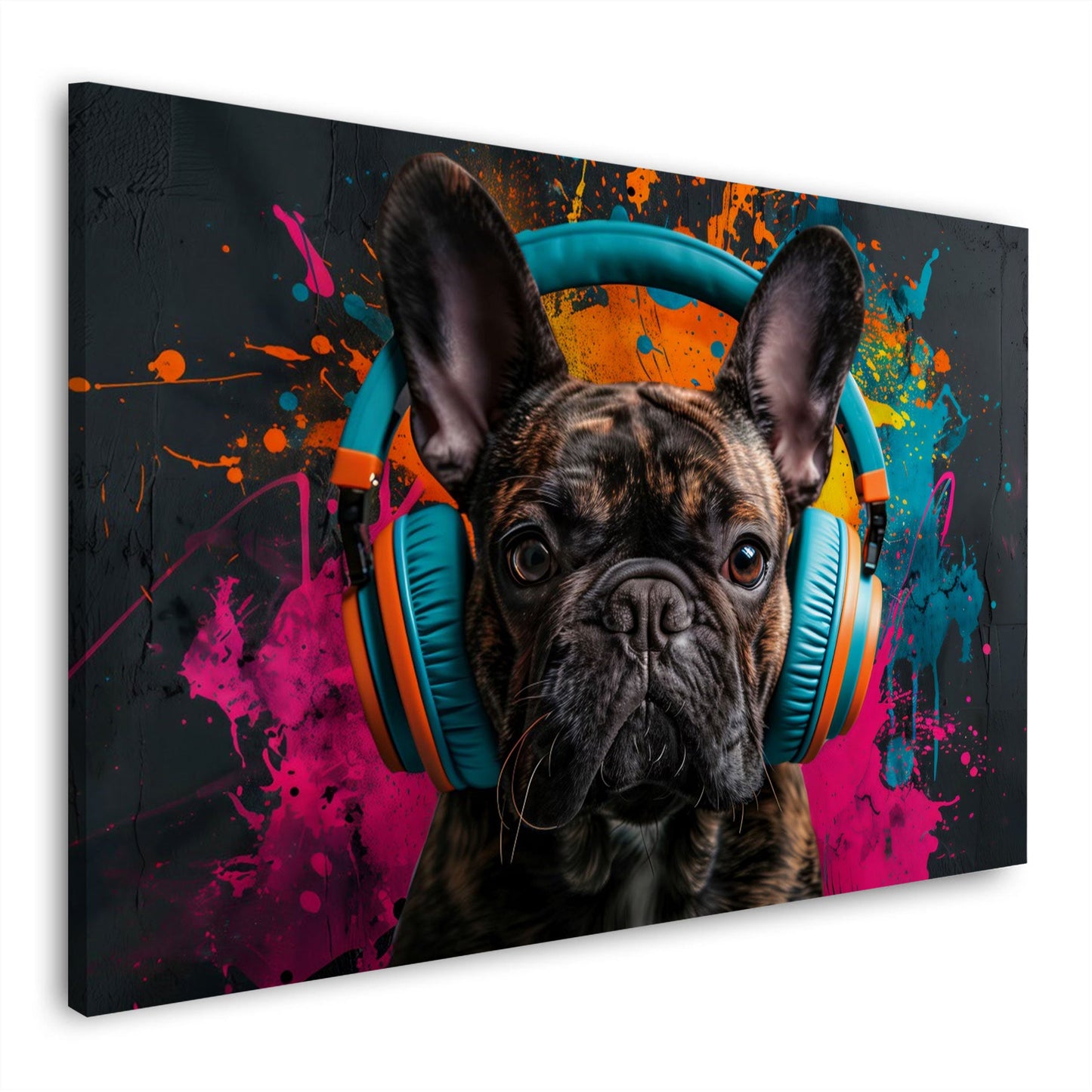 Hund mit Headphones im Street-Art-Stil in Pastelltönen Wandbild