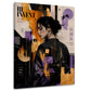 Japanische Frau im Profil in Lila und Gold Collage Wandbild