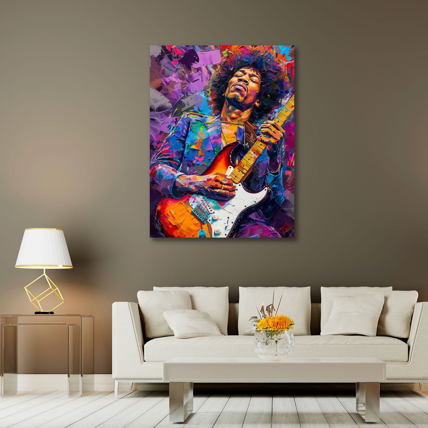 Jimi Hendrix abstrakt farbenfroh und expressiv Wandbild