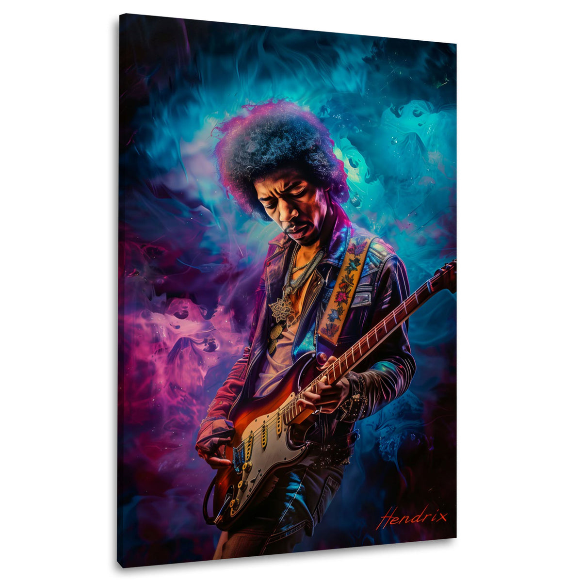 Hendrix Rocklegende bunt und farbenfroh als Wandbild