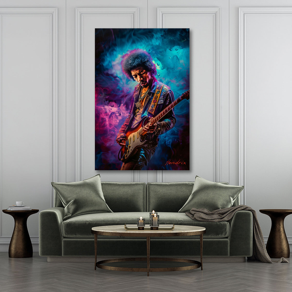 Hendrix Rocklegende bunt und farbenfroh als Wandbild