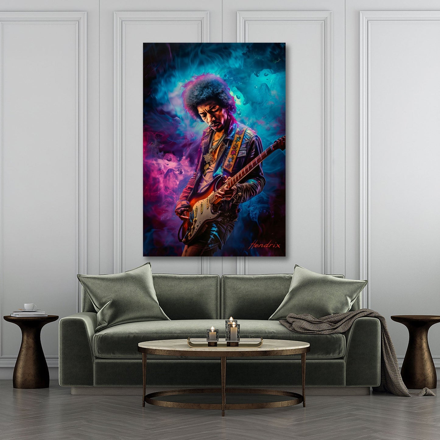 Jimi Hendrix Rocklegende bunt in Aquarell Wandbild
