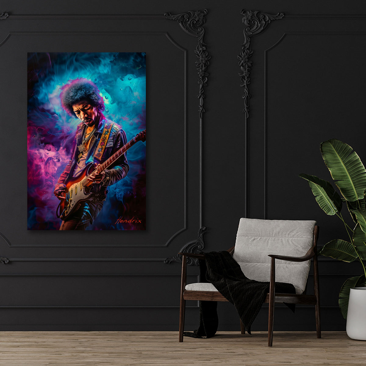 Hendrix Rocklegende bunt und farbenfroh als Wandbild
